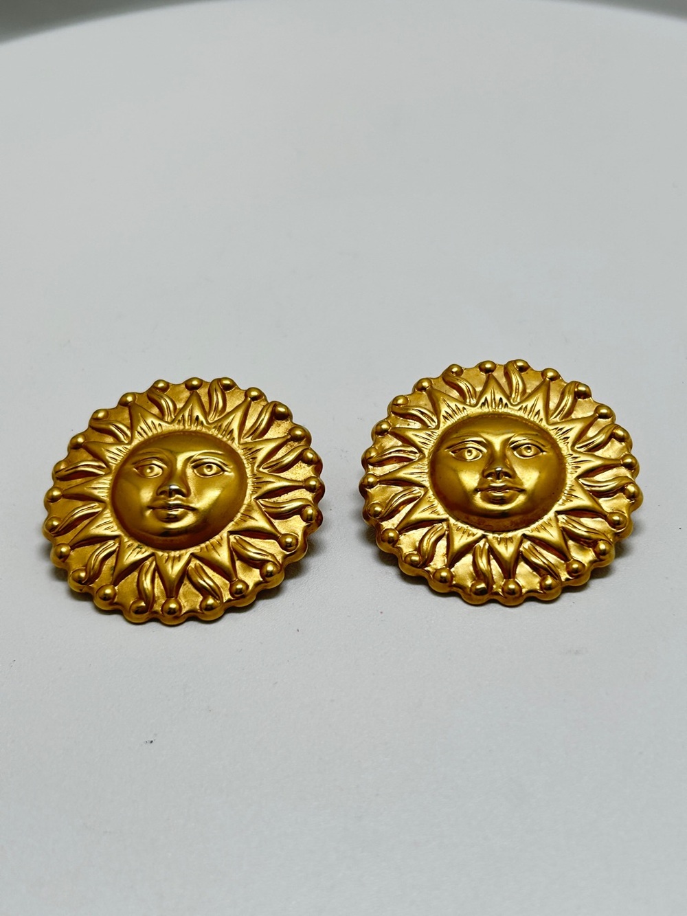 Vintage Gold Repousse’ Sun Earrings, Studs, 80’s